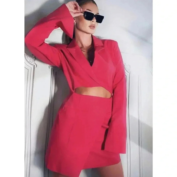 ZARA CUT OUT BLAZER MINI DRESS Raspberry Small Blogger Favorite Pink Coc… - Picture 2 of 16